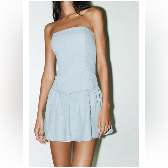 Zara TRF Denim Bandeau Dress - Picture 2 of 6